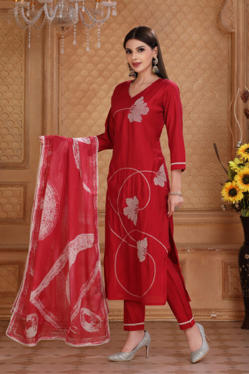 Red Embroidery Kurta Set