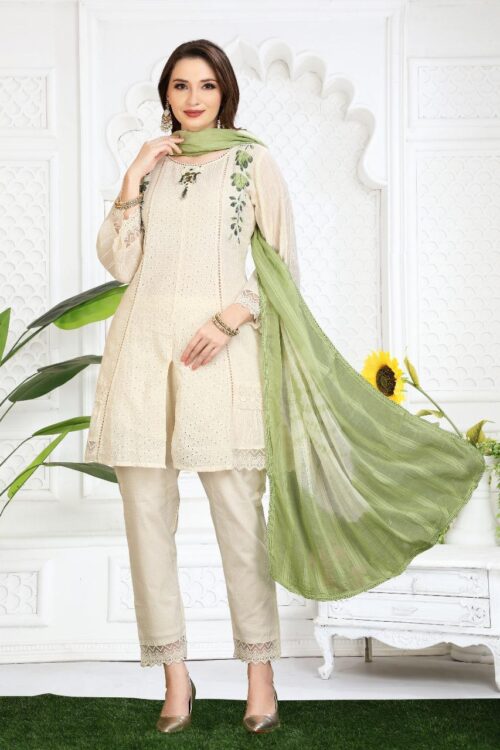 Green Floral Handwork Pakistani Suit