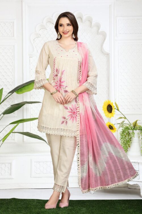 Pink Floral Handwork Pakistani Suit